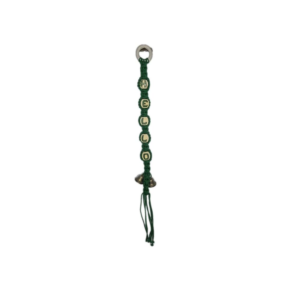 Vintage Green Macrame Door Bell Hanger HELLO